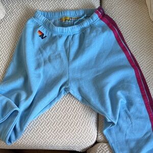 Aviator Nation Blue Track Pants with Purple Stripe